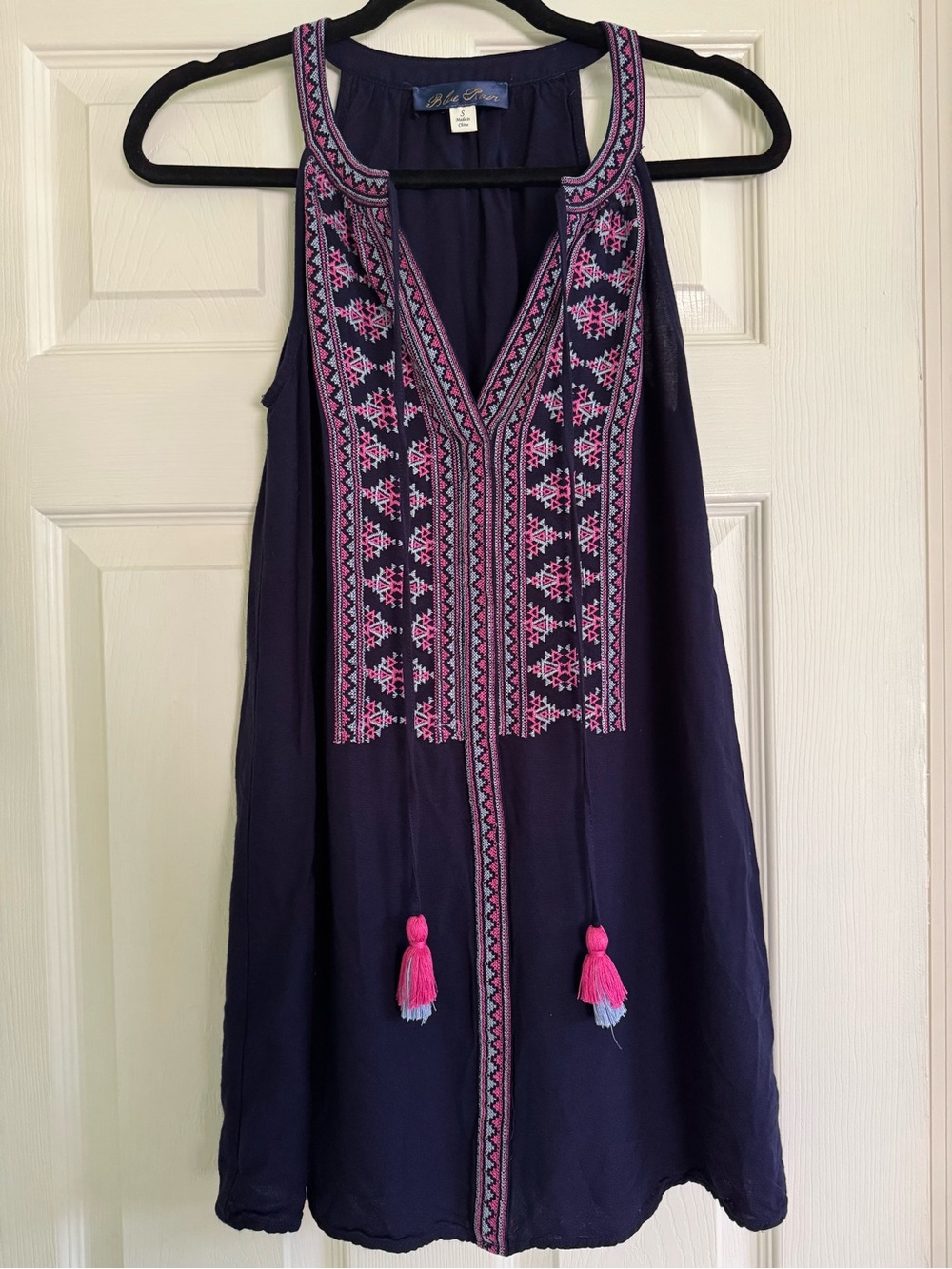 Blue Rain navy embroidered dress/coverup - S